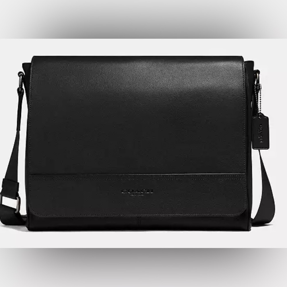 Coach Houston Pebbled Calf Leather Messenger Bag Black F68017